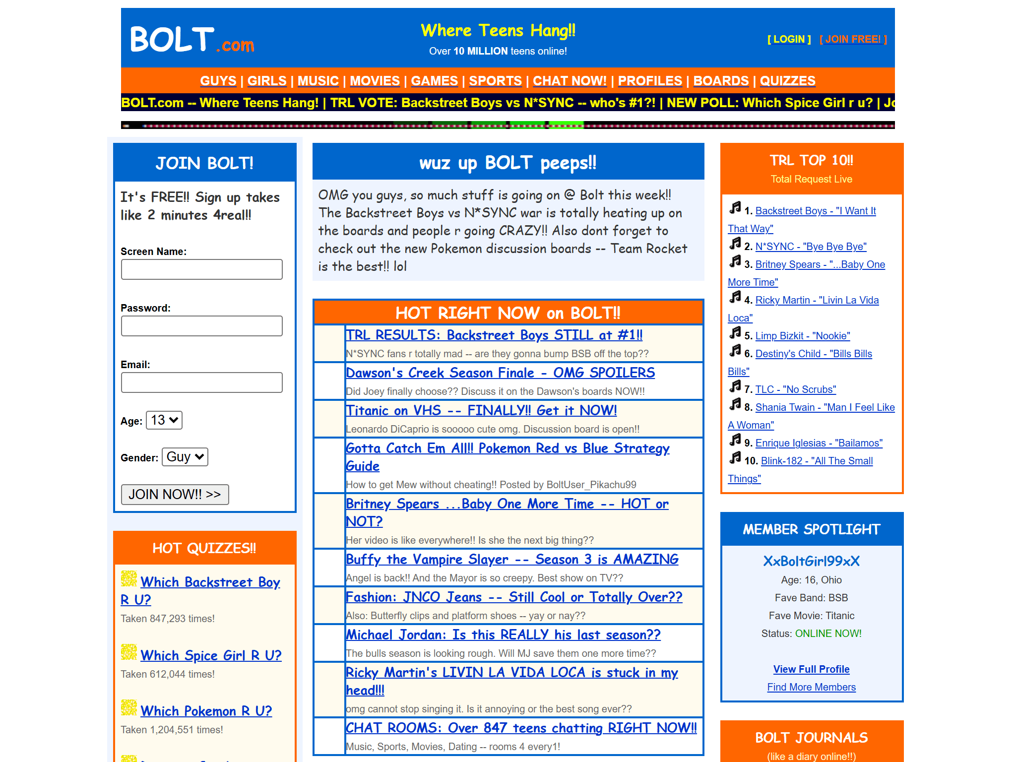 BOLT.com — Where Teens Hang Online!, reimagined for 1998