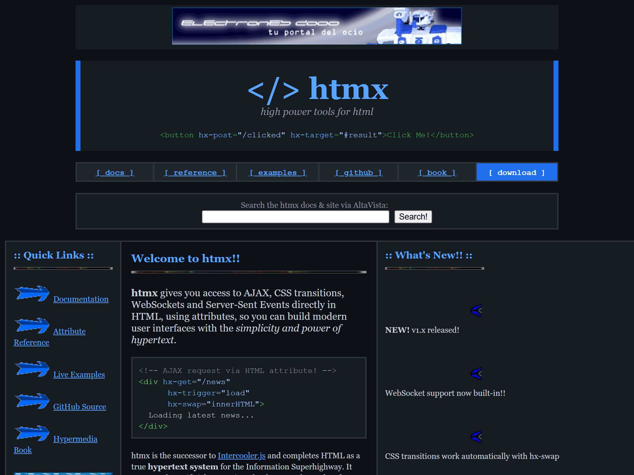 </>  htmx - high power tools for html, reimagined for 1998