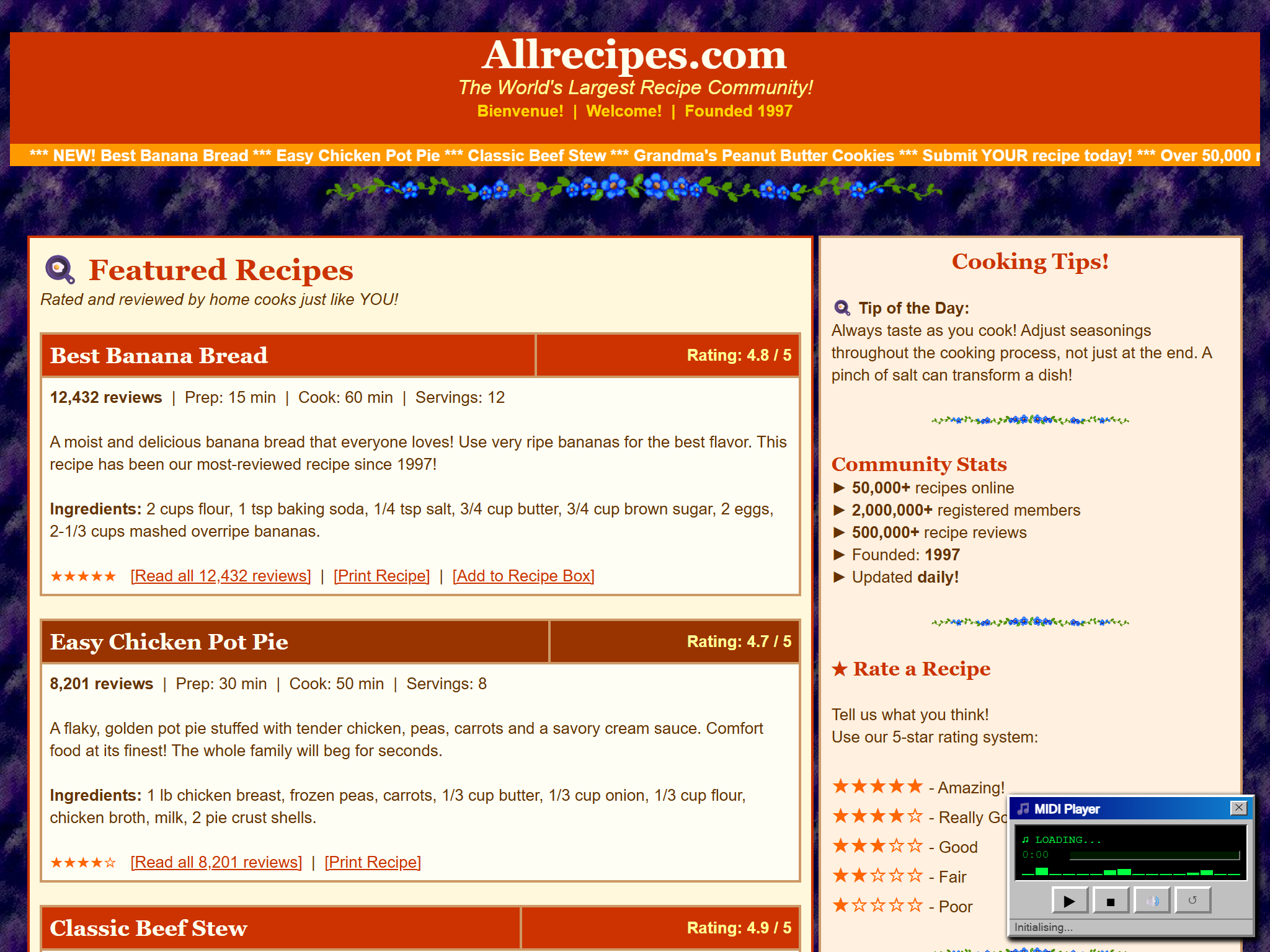 Allrecipes.com - The World's Largest Recipe Community!, reimagined for 1998