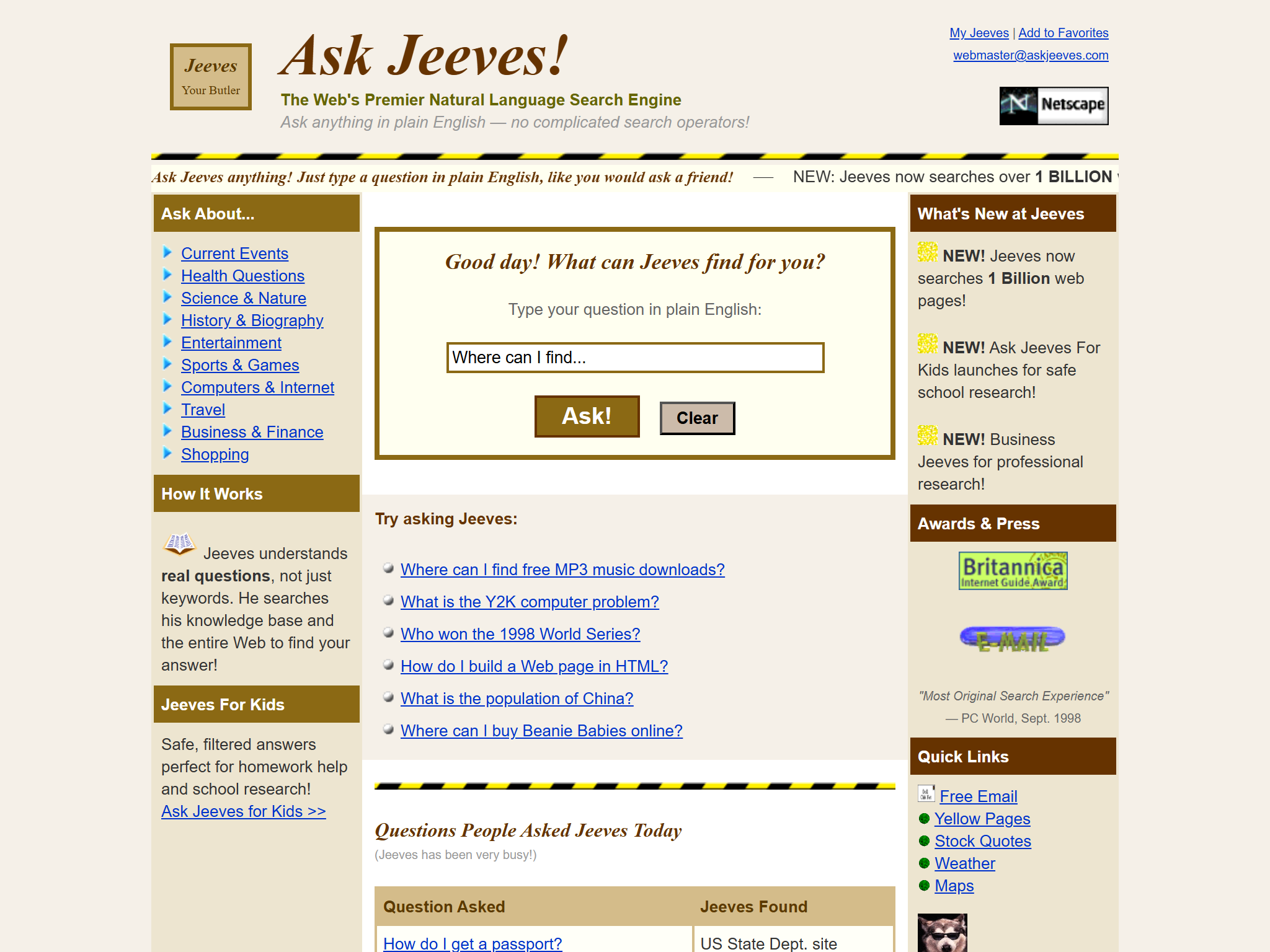 Ask Jeeves, reimagined for 1998