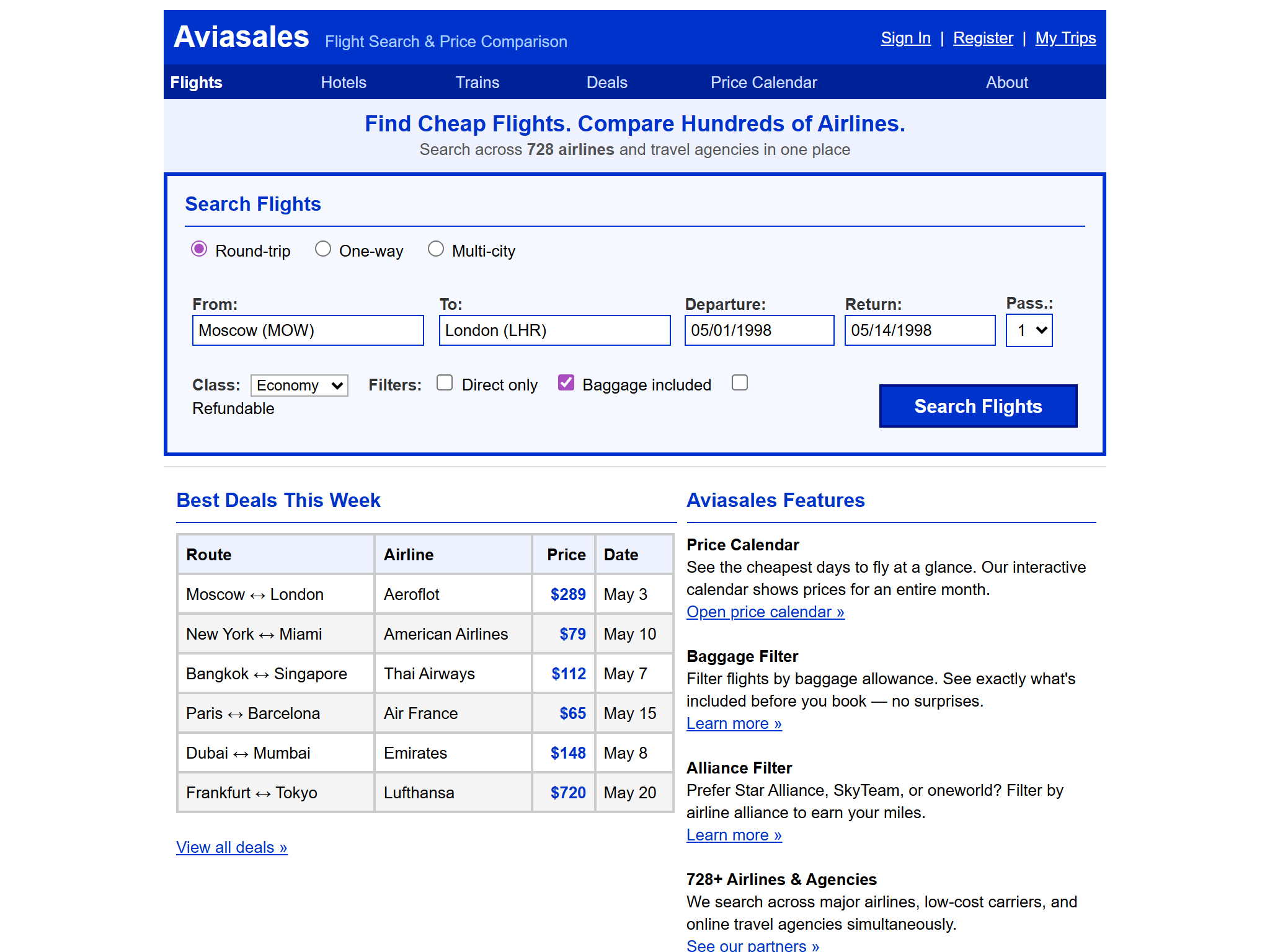 Aviasales - Search Cheap Flights & Compare Airlines, reimagined for 1998