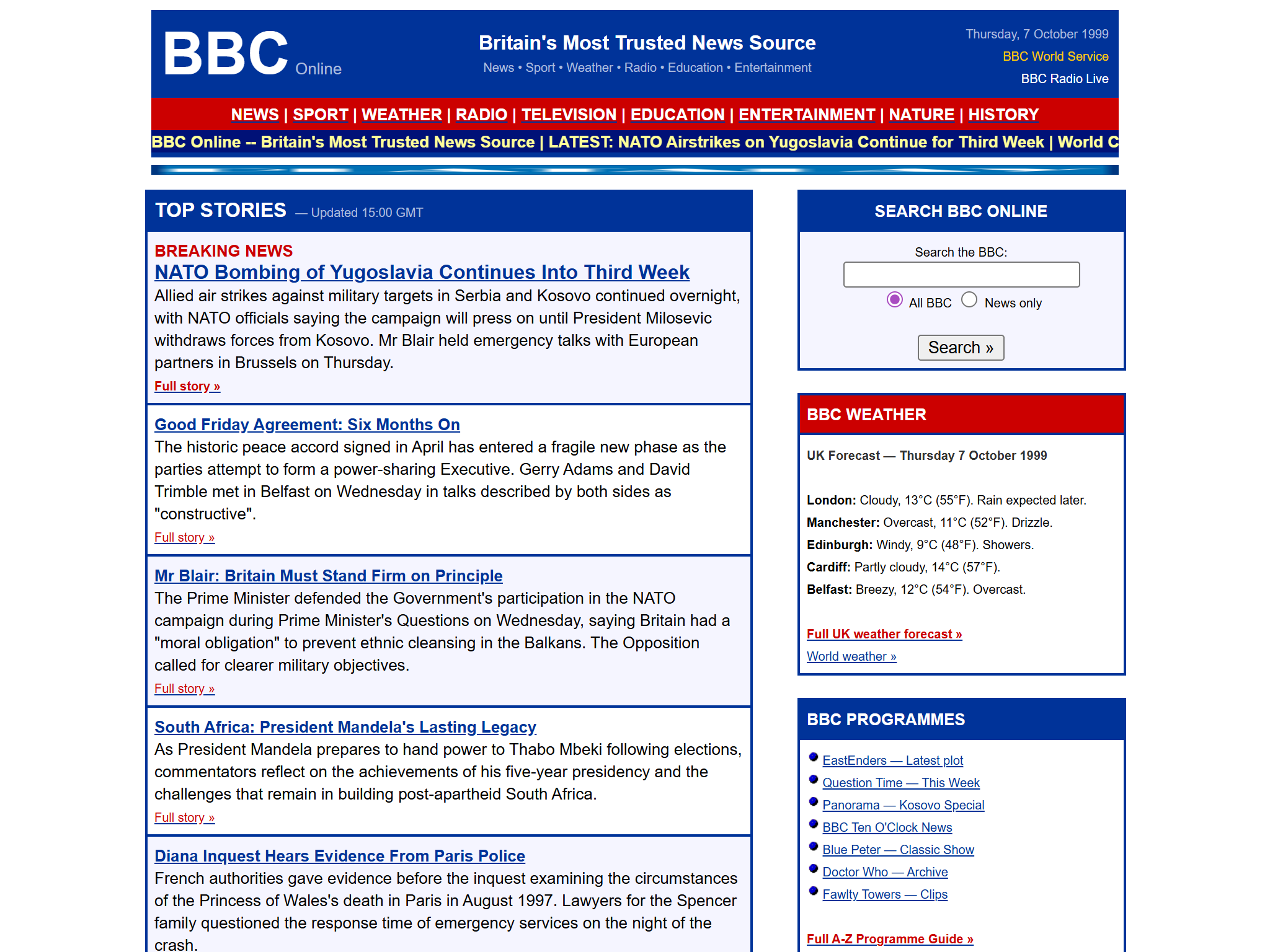 BBC Online — Britain's Most Trusted News Source, reimagined for 1998