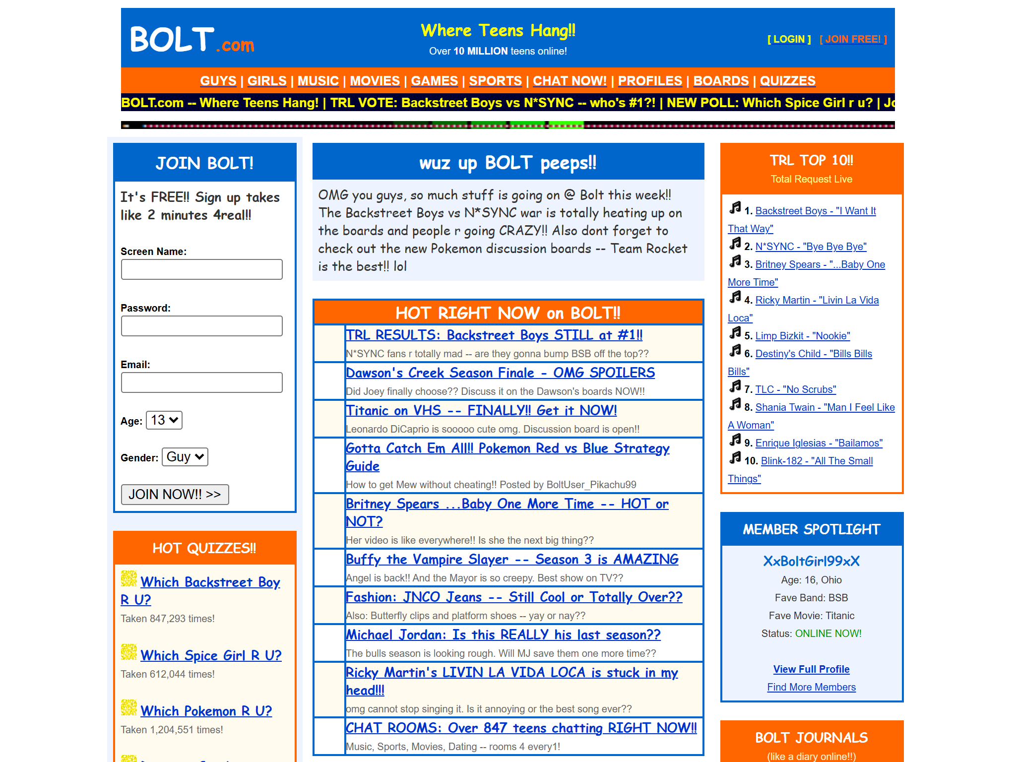 BOLT.com — Where Teens Hang Online!, reimagined for 1998
