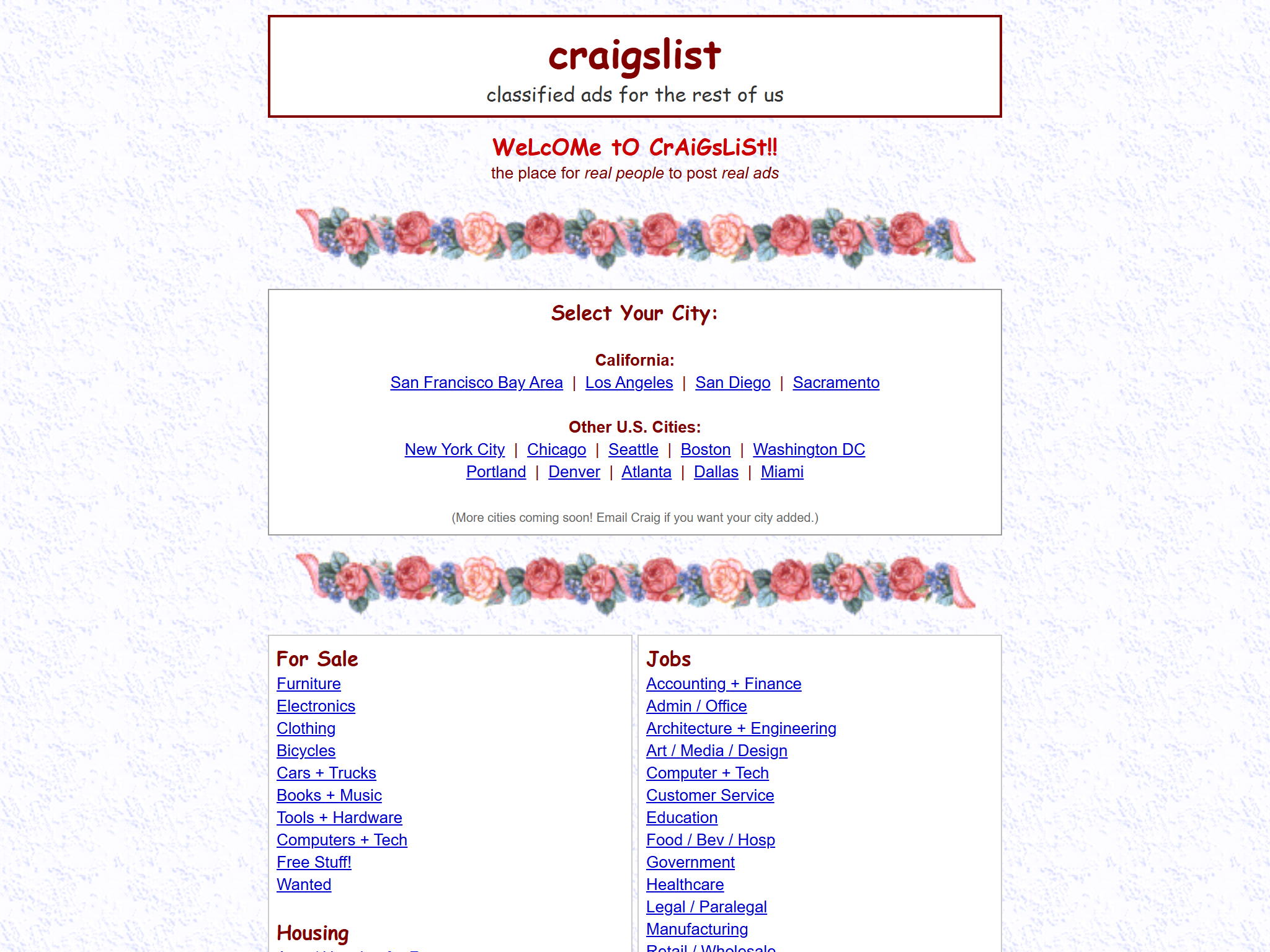 craigslist.org - classified ads, reimagined for 1998