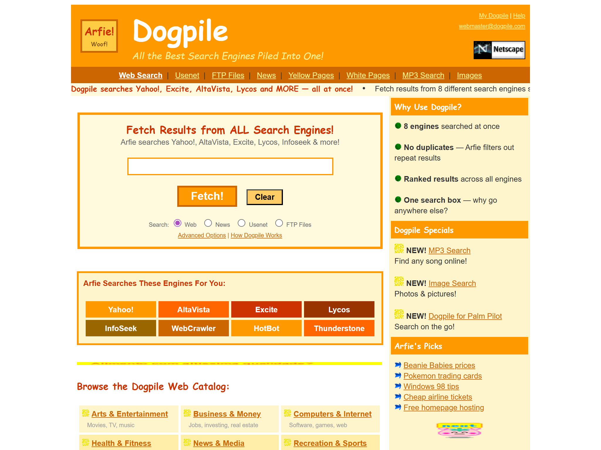 Dogpile, reimagined for 1998