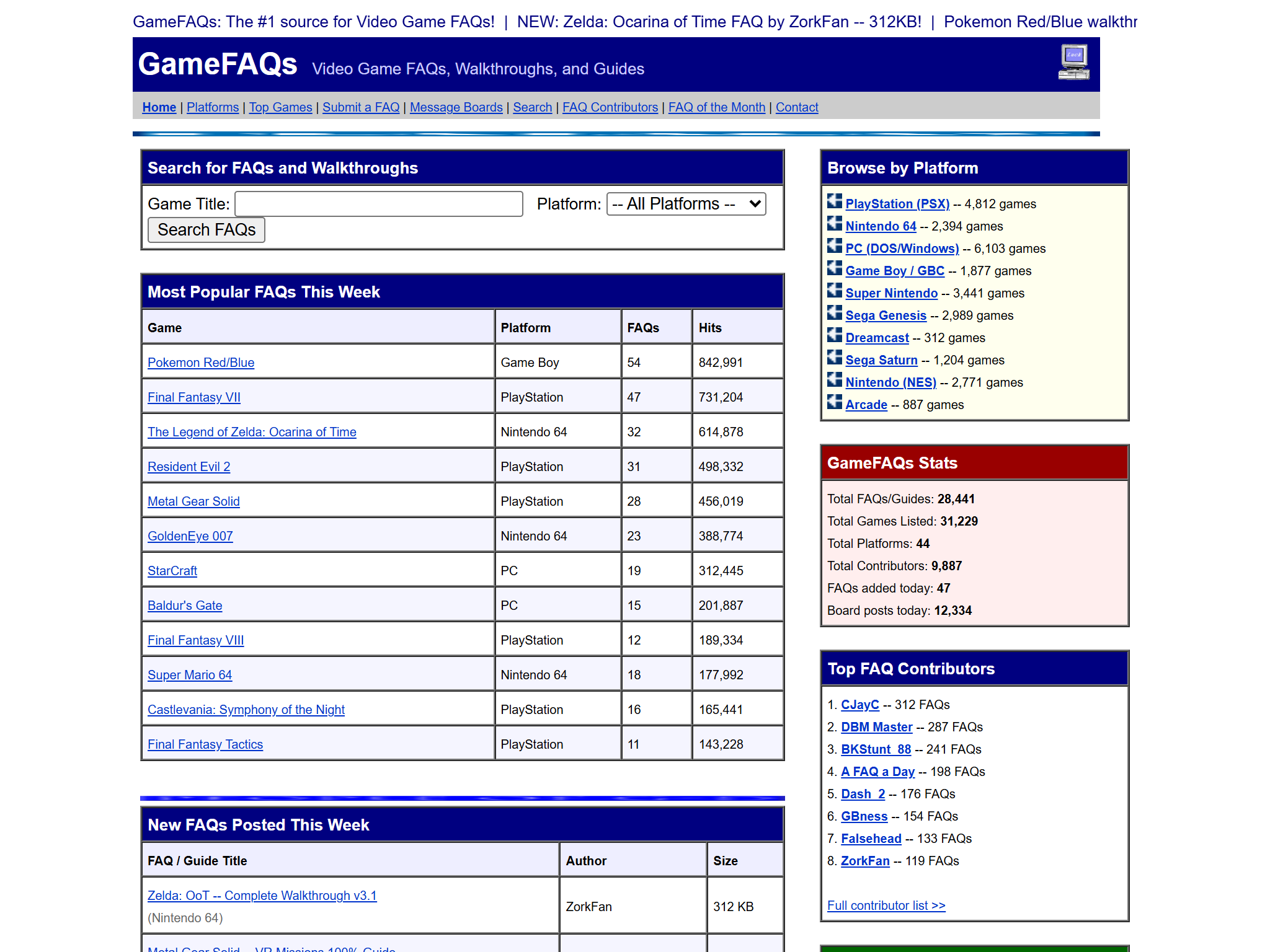 GameFAQs, reimagined for 1998