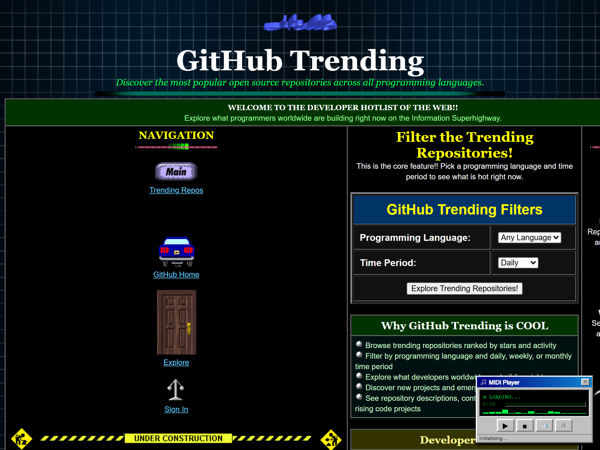 GitHub Trending, reimagined for 1998