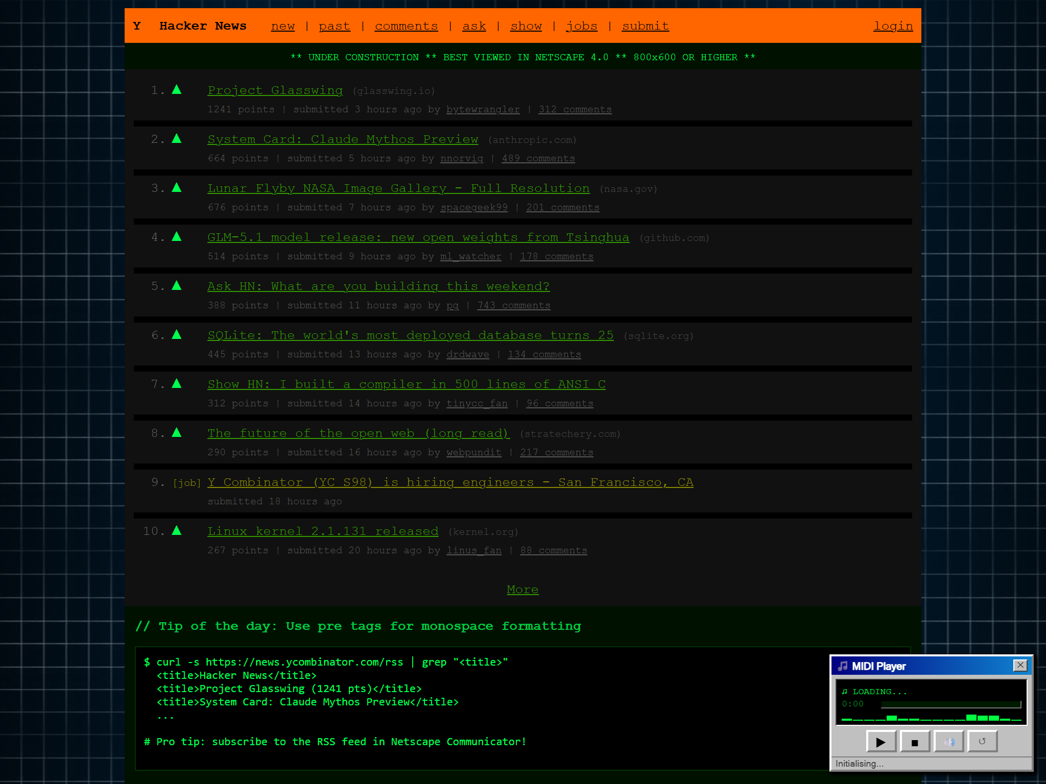 Hacker News, reimagined for 1998