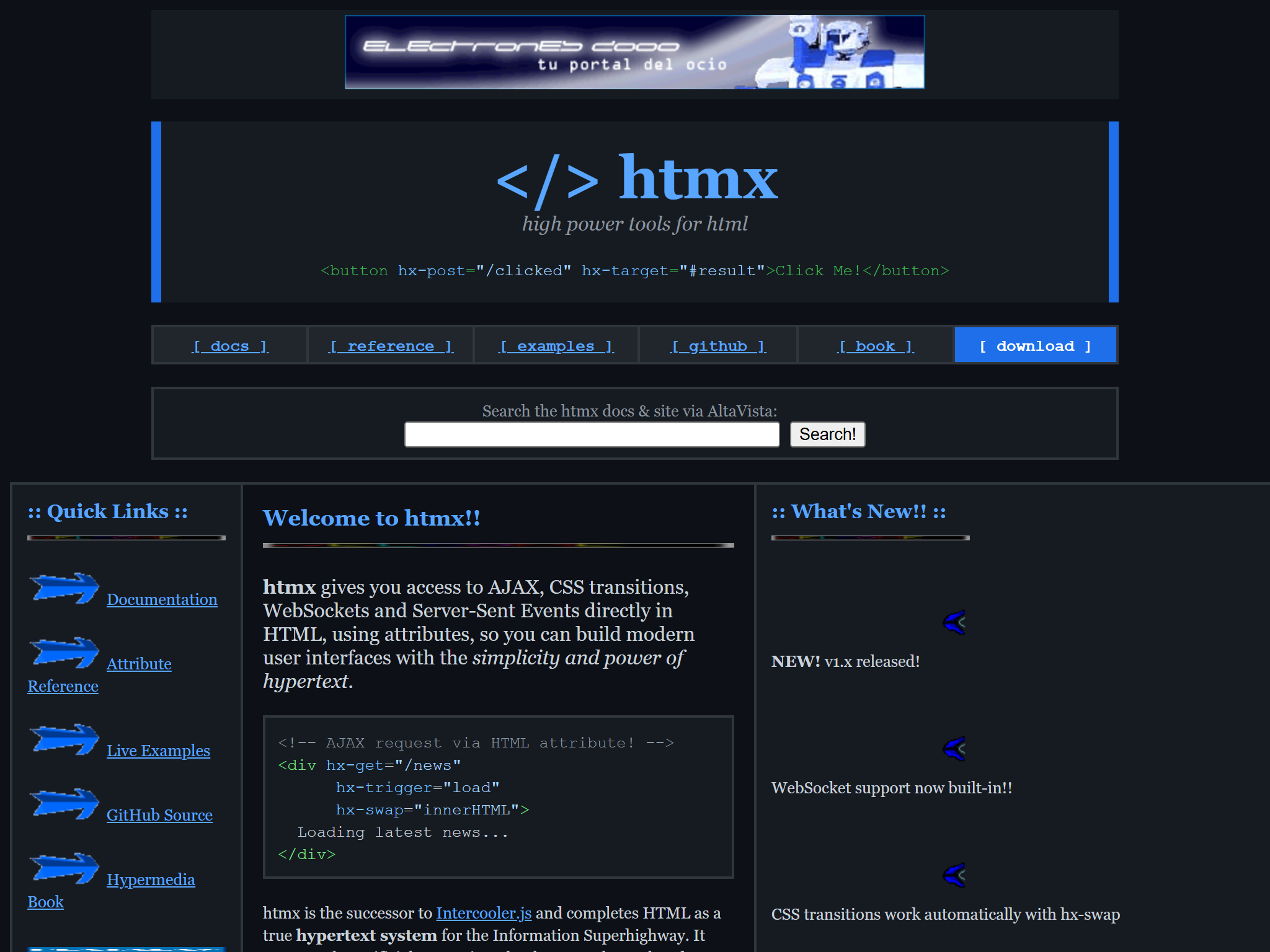 </>  htmx - high power tools for html, reimagined for 1998
