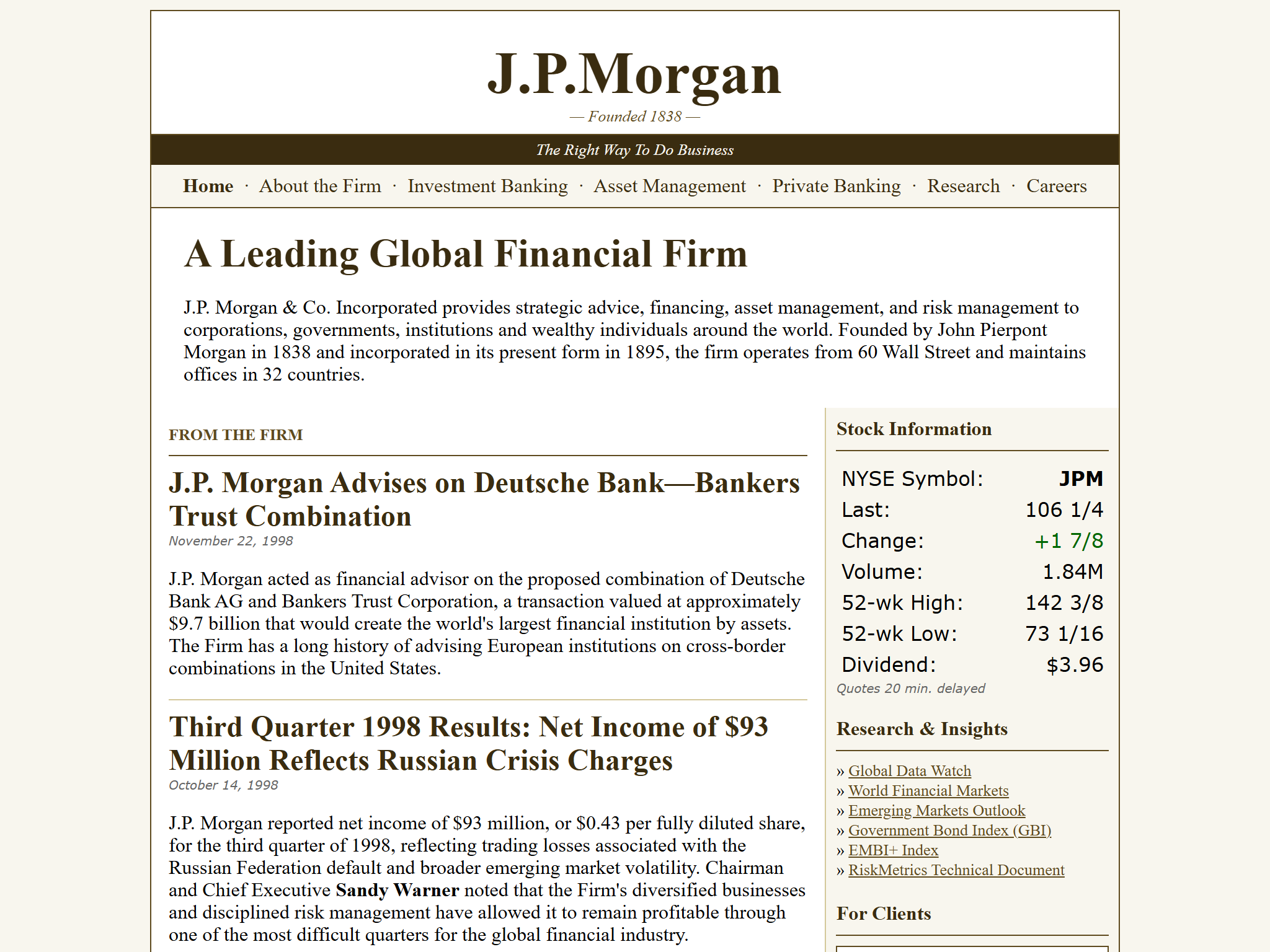 J.P. Morgan & Co. Incorporated, reimagined for 1998