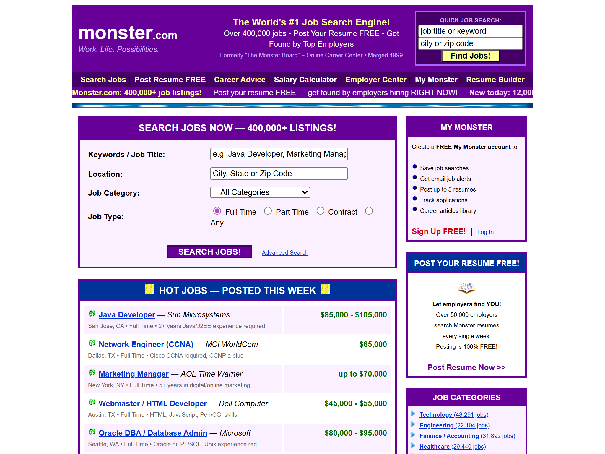 Monster.com, reimagined for 1998