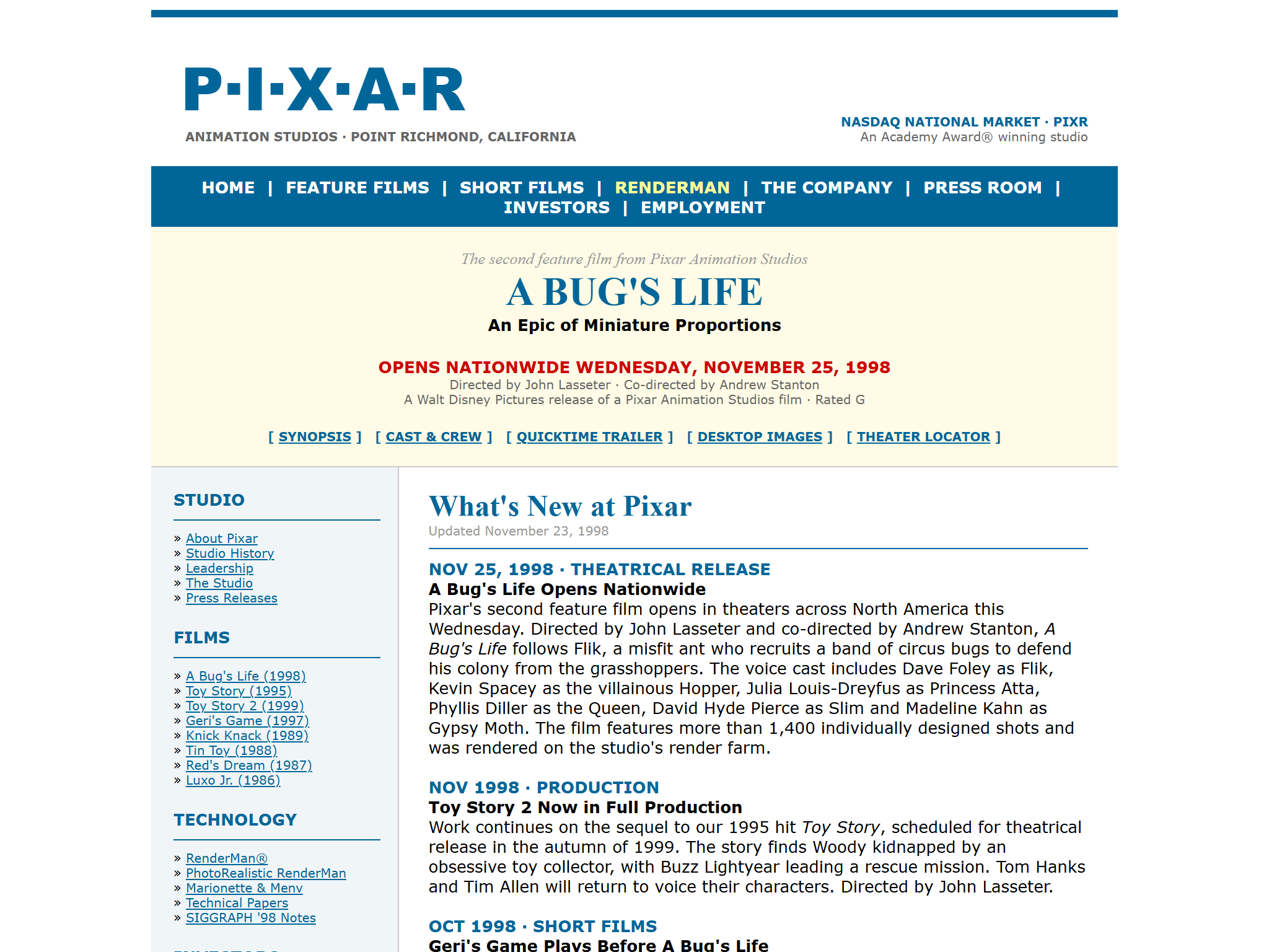 Pixar Animation Studios, reimagined for 1998