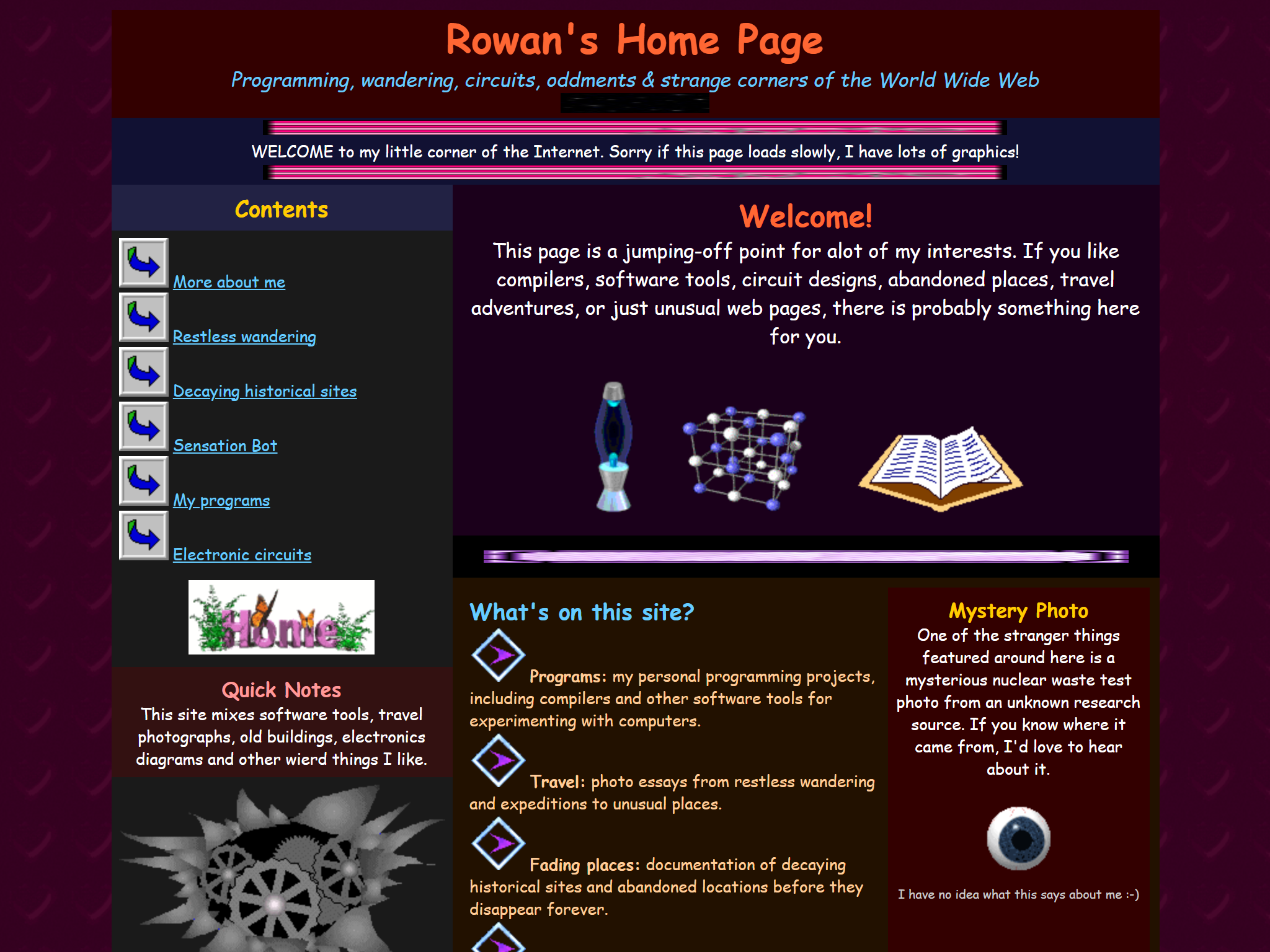 Rowan's Home Page, reimagined for 1998