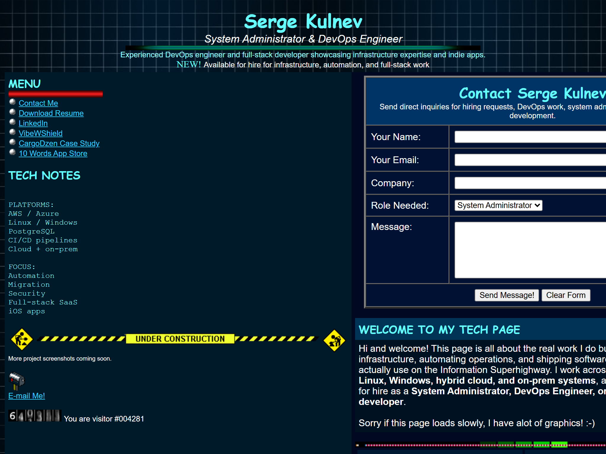 Serge Kulnev | System Administrator & DevOps Engineer, reimagined for 1998