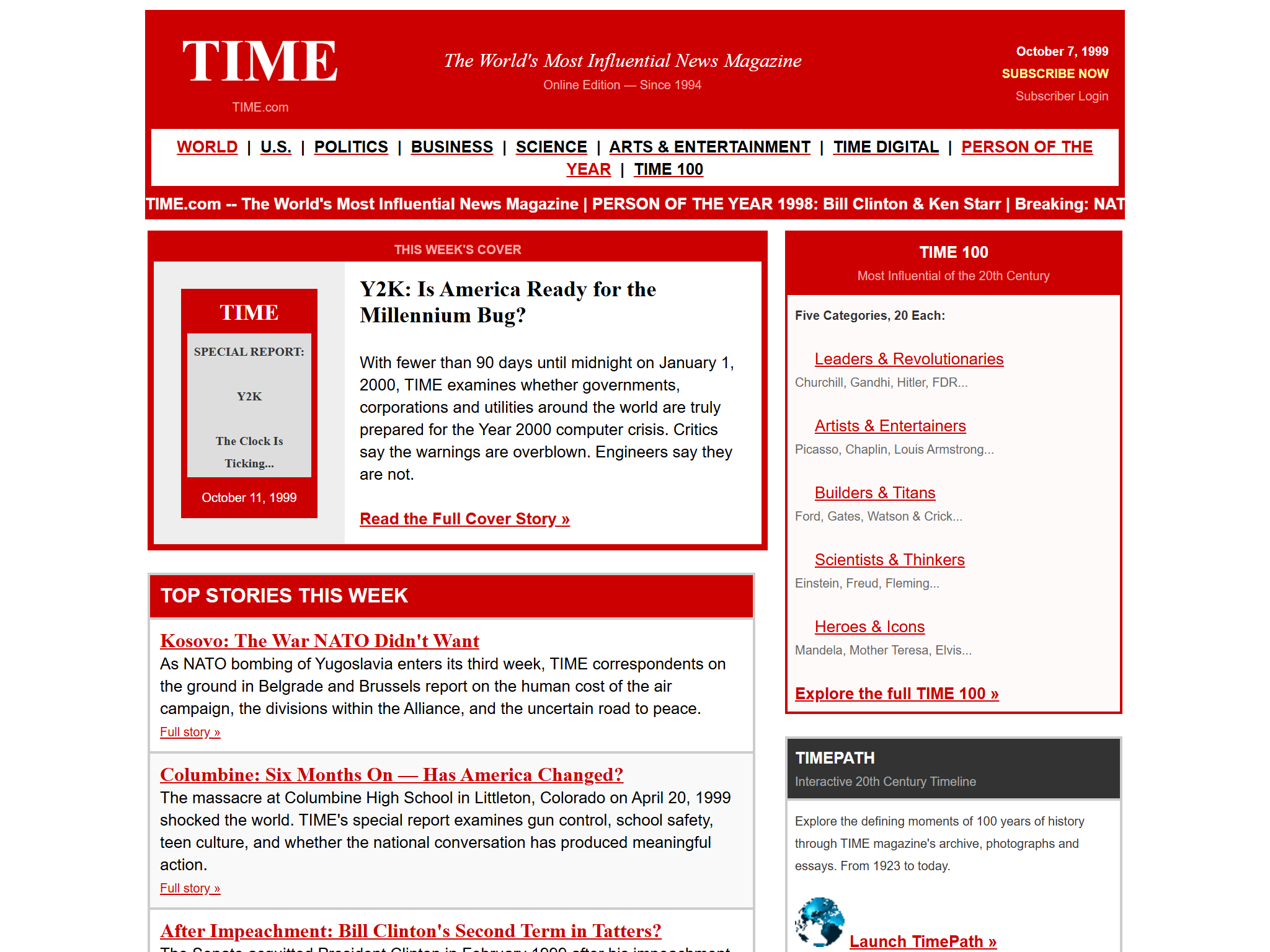 TIME.com — The World's Most Influential News Magazine Online, reimagined for 1998