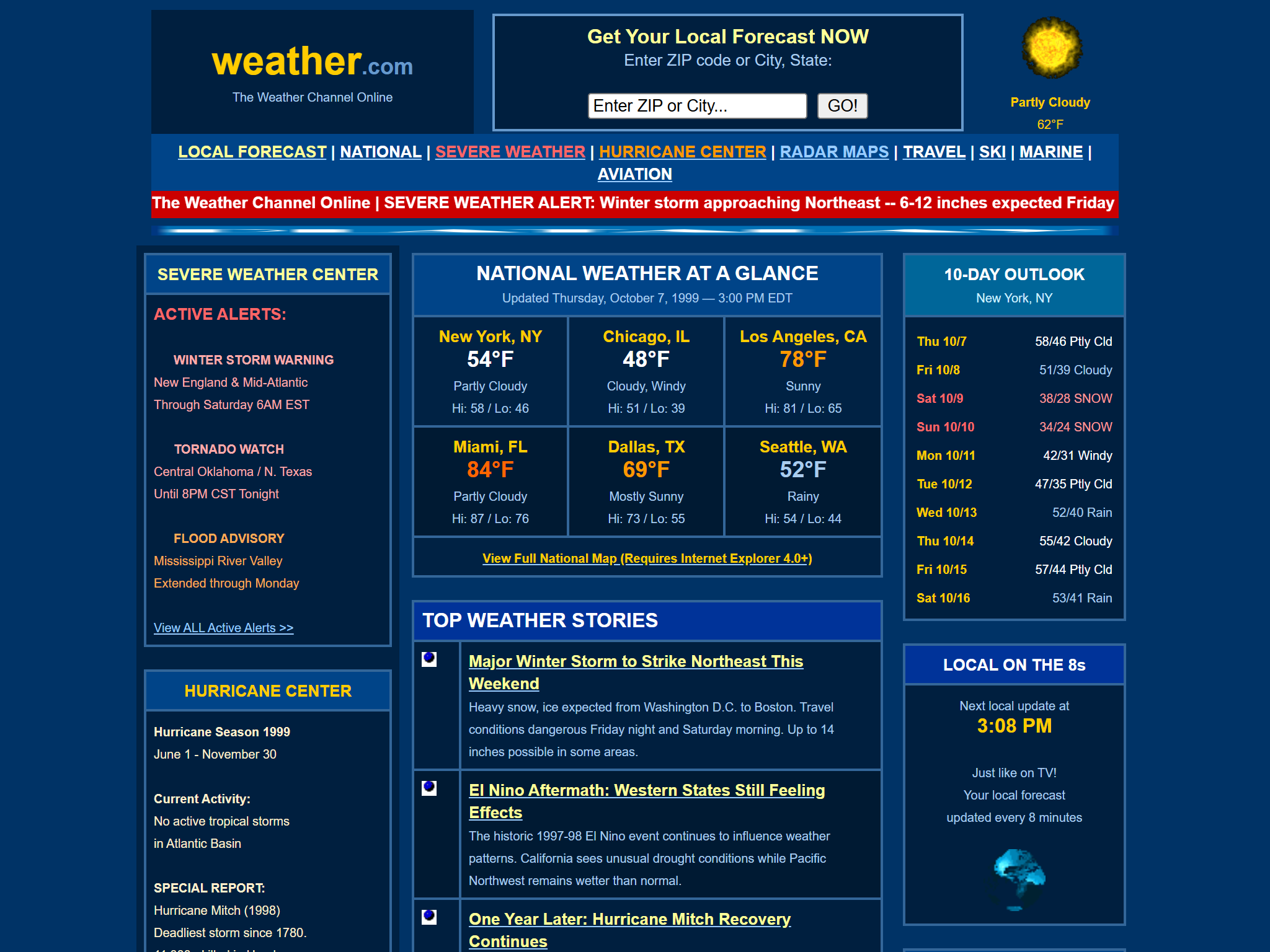 The Weather Channel Online — Your Local Forecast, Worldwide, reimagined for 1998