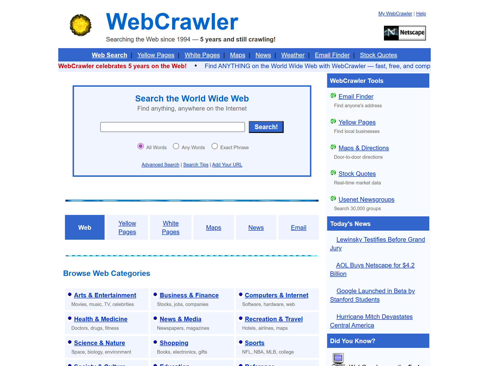 WebCrawler, reimagined for 1998