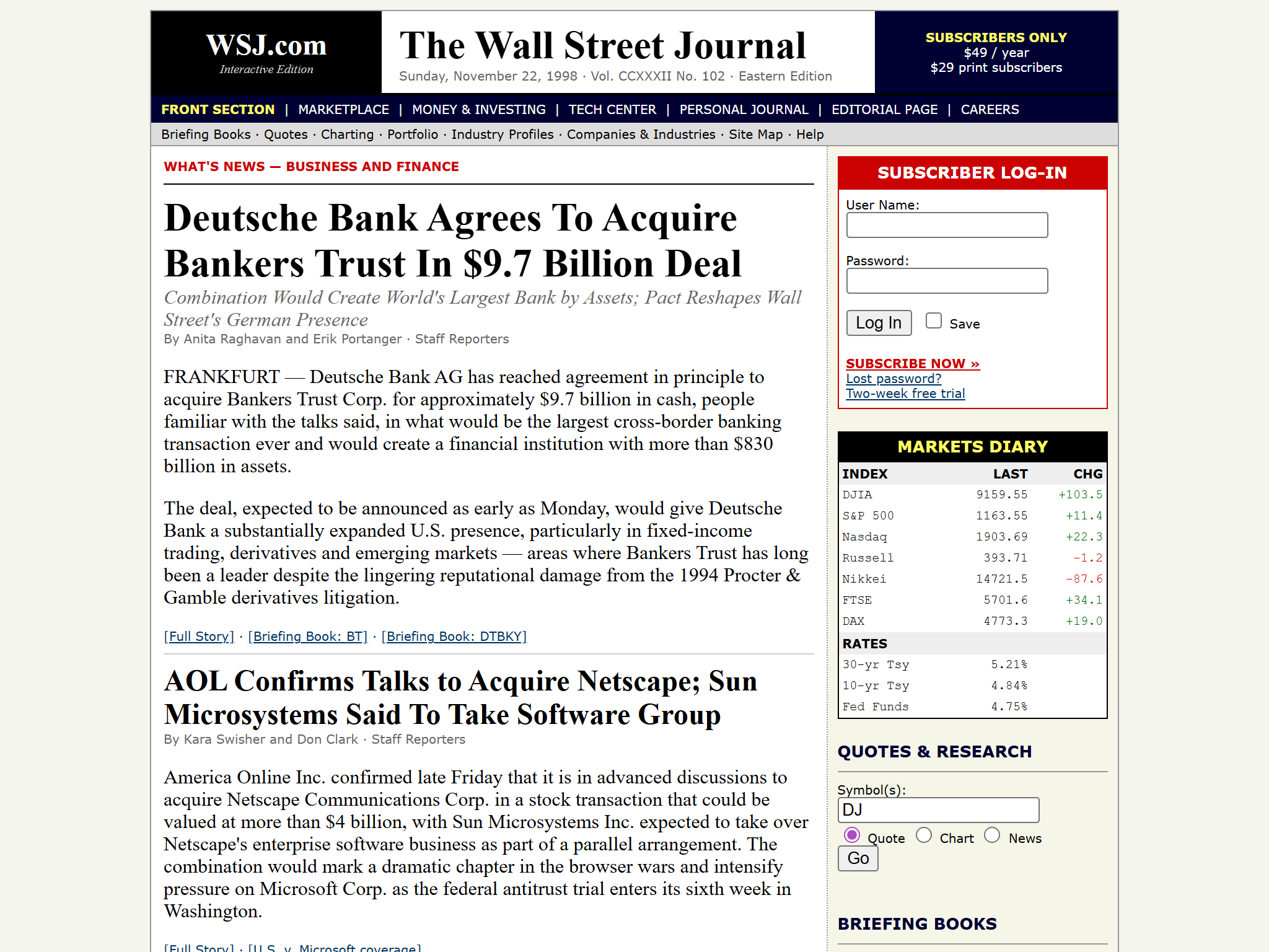 The Wall Street Journal Interactive Edition, reimagined for 1998